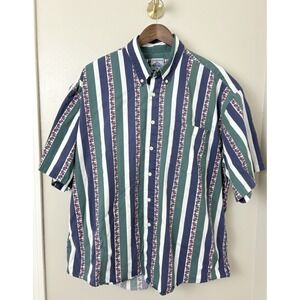 Vintage 90s Vertical Striped Button Down Shirt S/S Coastal Skater TSITP‎ Mens XL